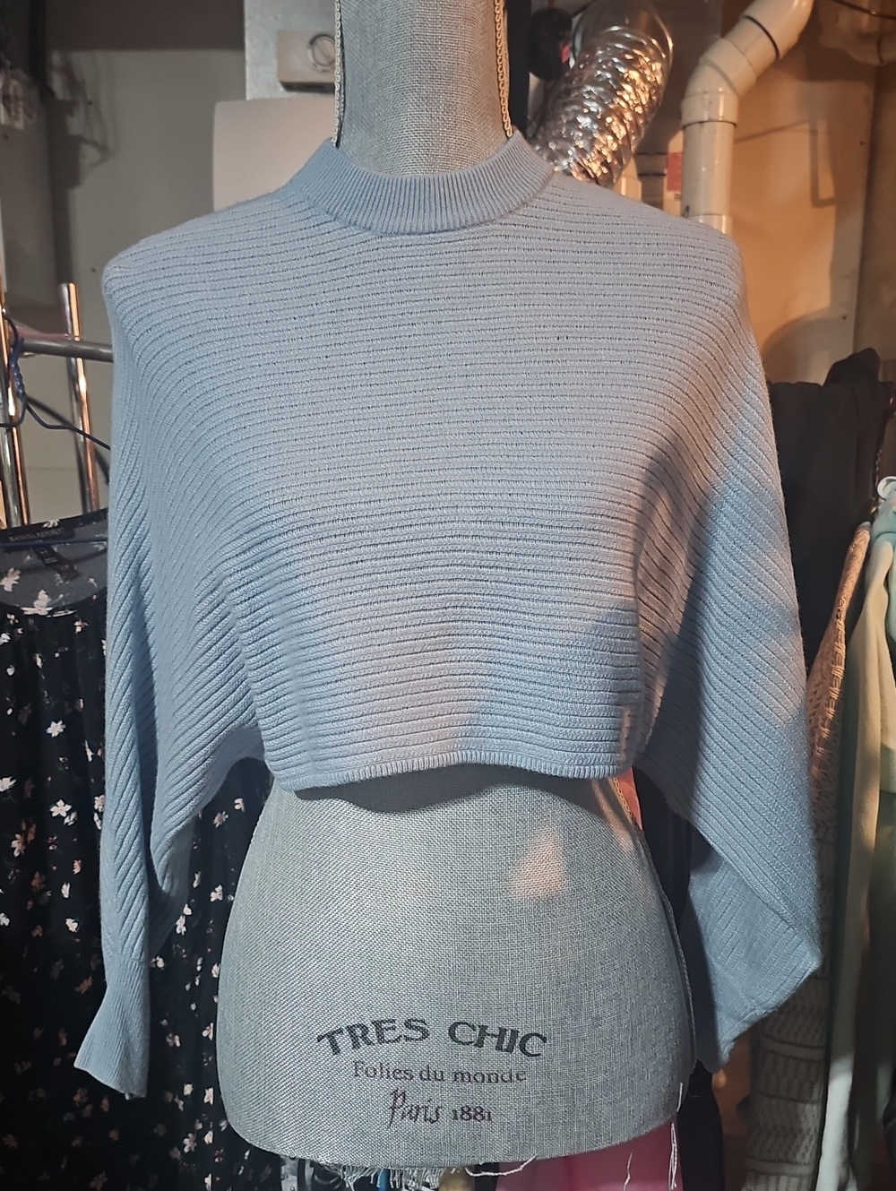 Aritzia Wilfred Free Lola Sweater Blue Merino Wool Cropped Sm P2p17.5 L15 - Picture 2 of 8